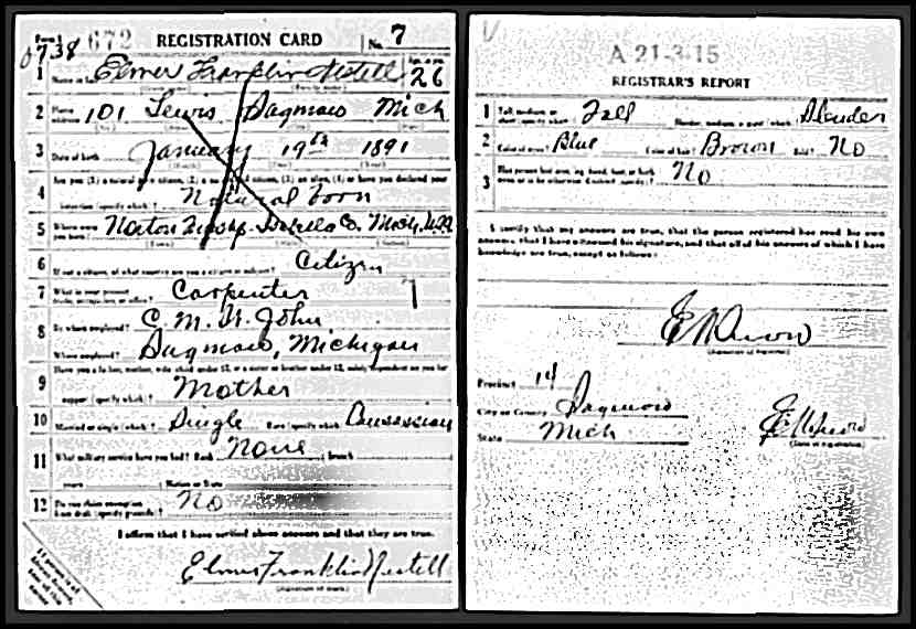 WWI Draft Registration Card | Elmer Franklin Nestell Sr.