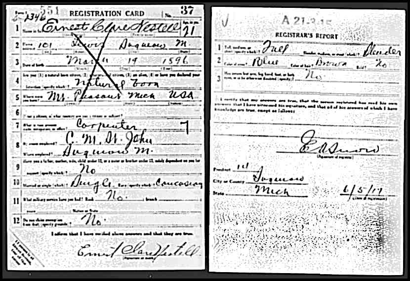 Ernest Clare Nestell - WWI Draft Registration Card (1917-1918)